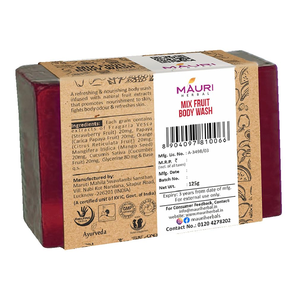Khadi Mauri Herbal Mix Fruit Handmade Soaps - Natural & Organic | Pack of 3 (125g Each) for Face & Body Care - Perfect Gift for Skincare Lovers