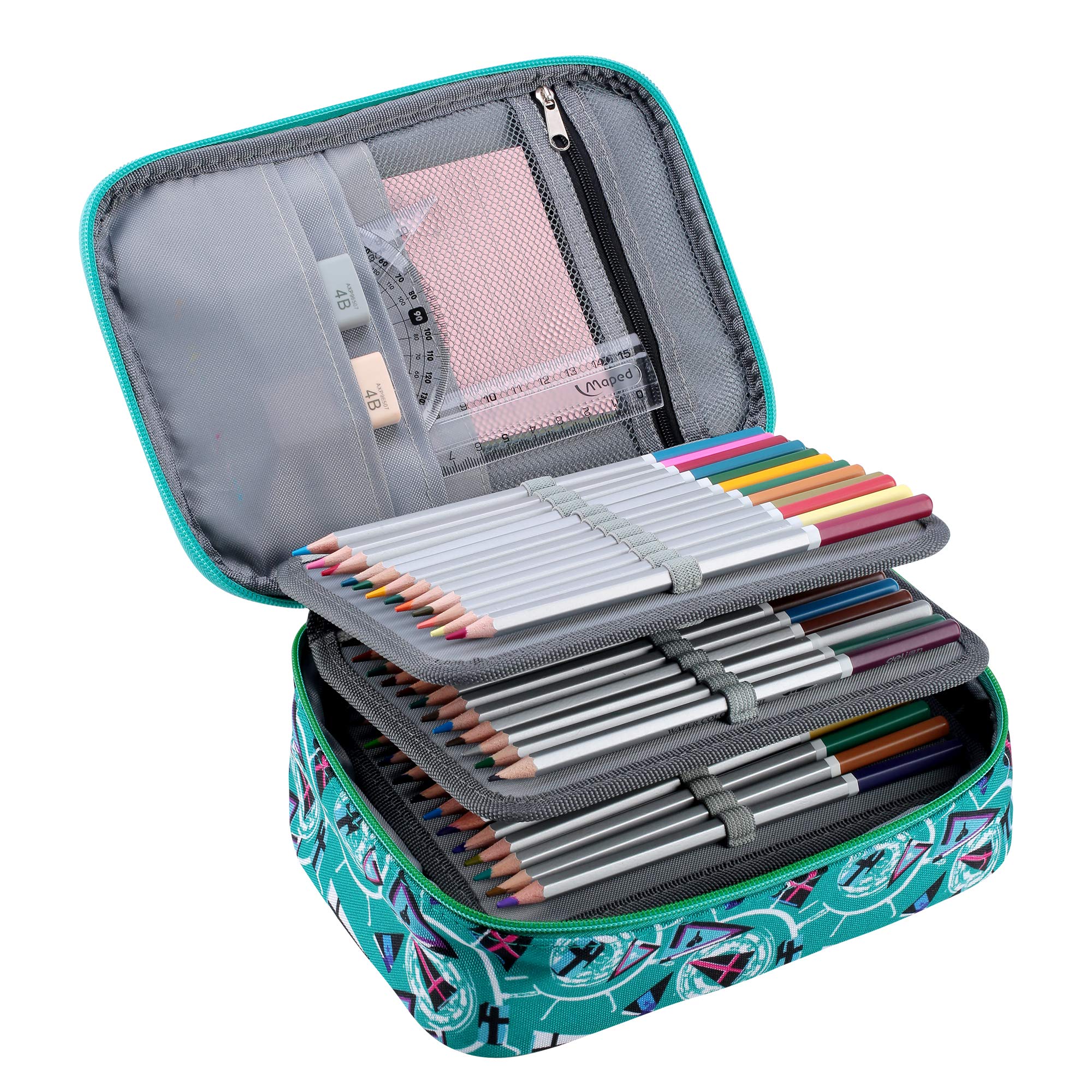 72-Slot Multifunctional Pencil Case Organizer - Portable Art & Stationery Bag with 2 Detachable Layers for School, Office & Travel | Perfect for Artists, Students & Professionals (Green)
