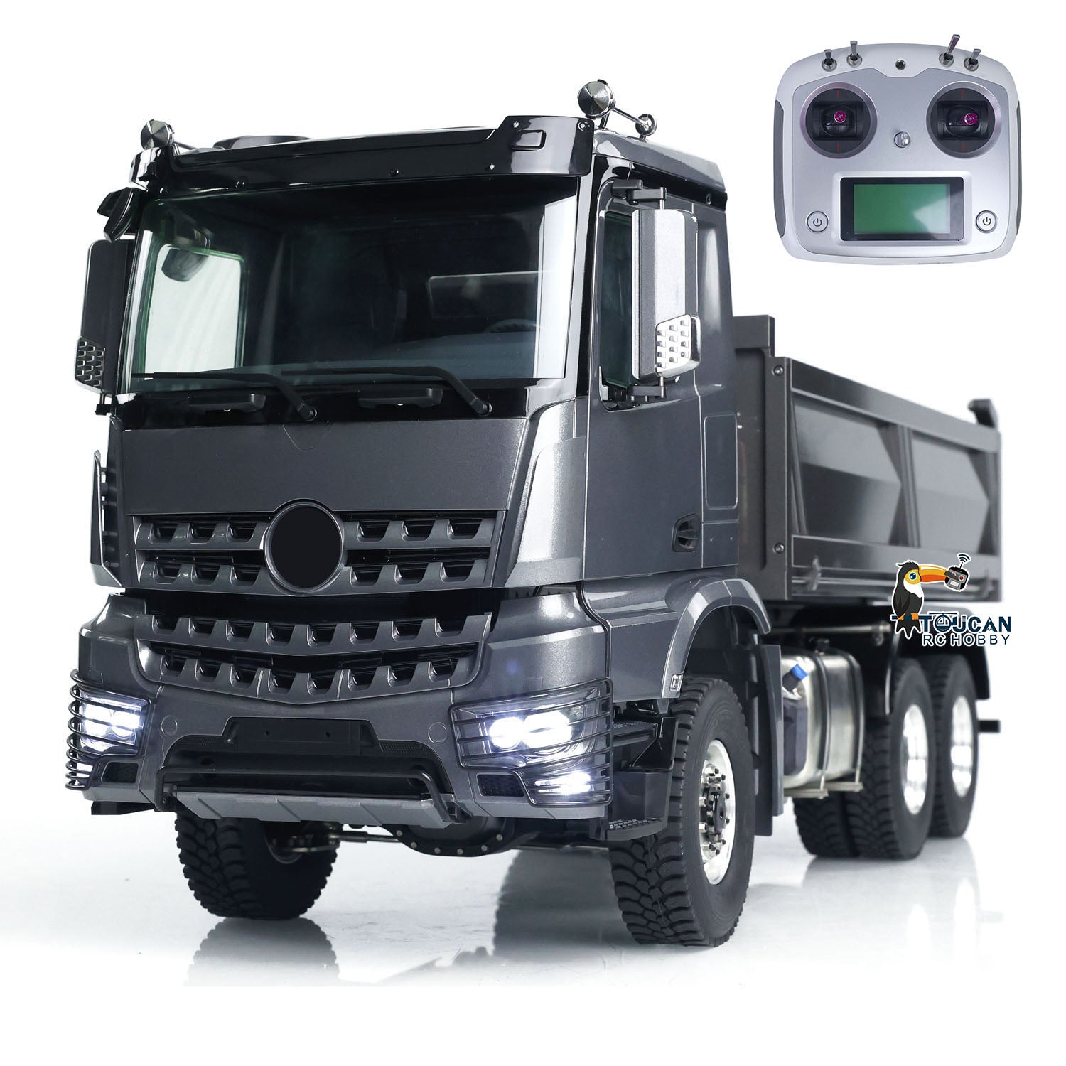 1:14 Scale Metal Hydraulic RC Dump Truck - 6x6 Remote Control Construction Vehicle with Sound & Light System, Bucket Hopper & Lifting Function - Perfect for Construction Site Play, Collecting, and Gift Giving