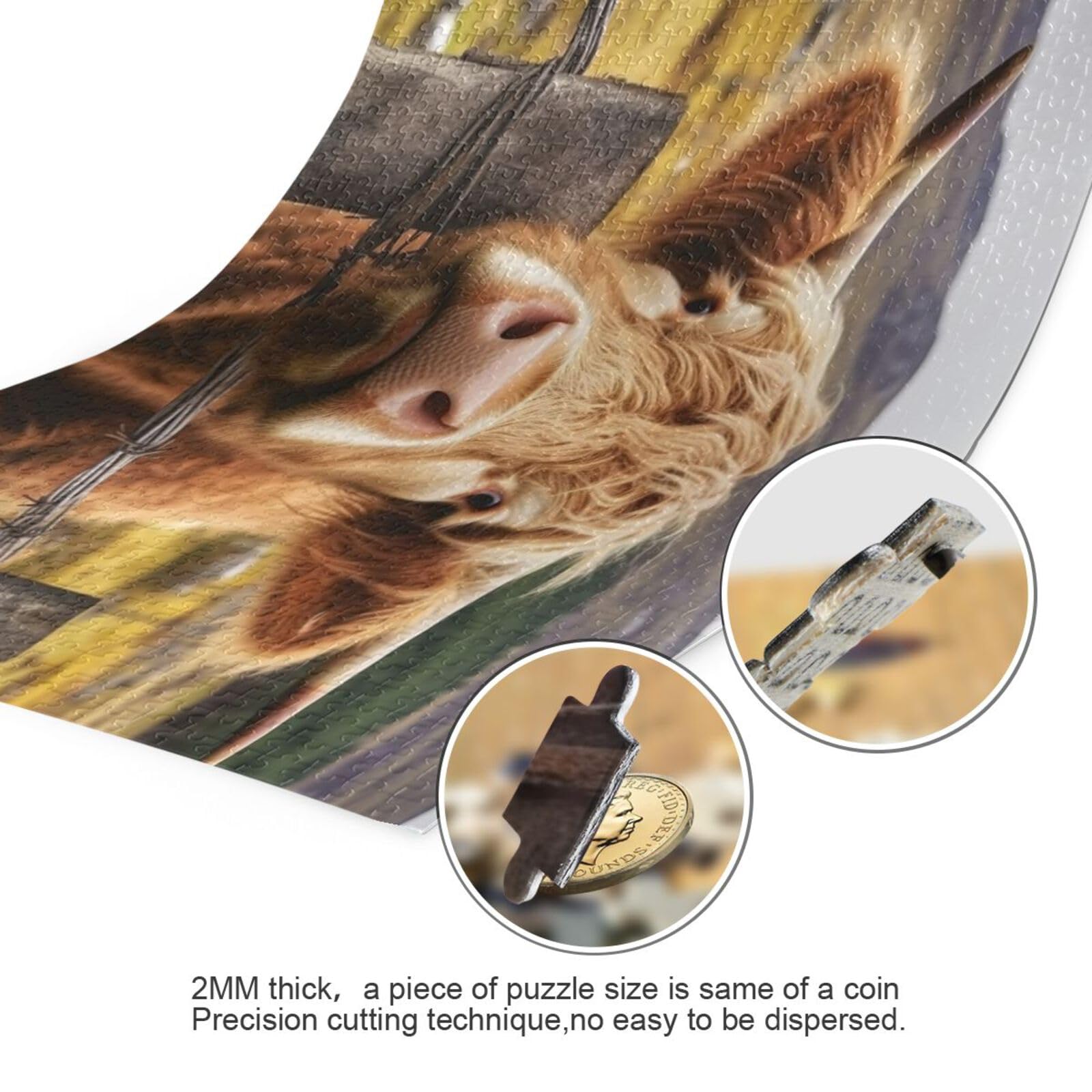 Funny Scottish Highland Cattle Cows 1000-Piece Wooden Jigsaw Puzzle for Adults & Kids - Family Game Night, Brain Teaser Challenge, Home Decor Gift