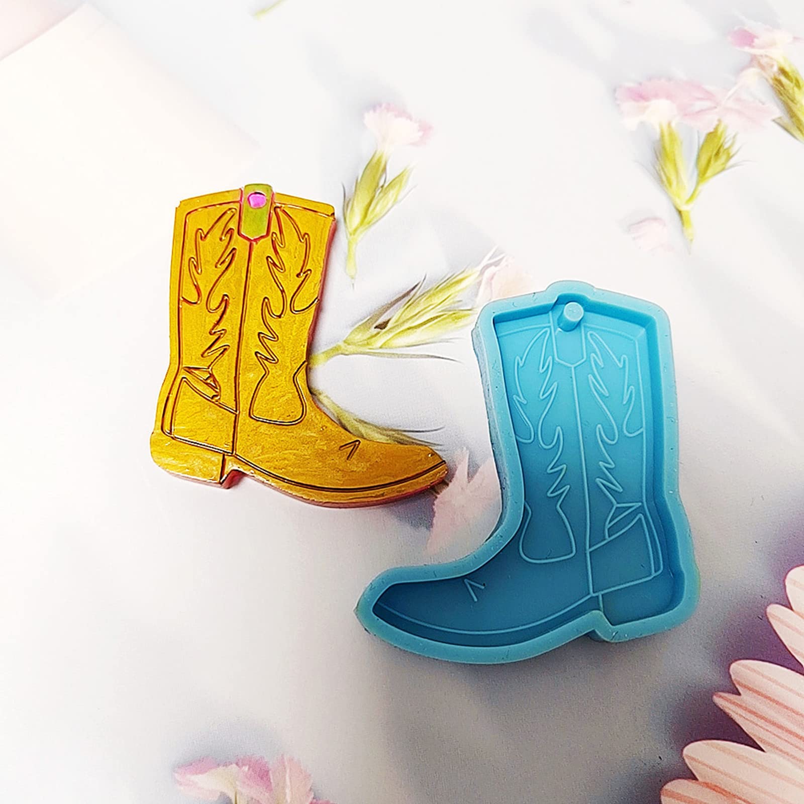 Premium Shiny Glossy Silicone Resin Molds for Cowboy Boot Ornaments - DIY Keychain Pendant Jewelry Making, Epoxy Resin Crafting Molds with Hole - Perfect for Western Decor, Handmade Gifts & Unique Accessories