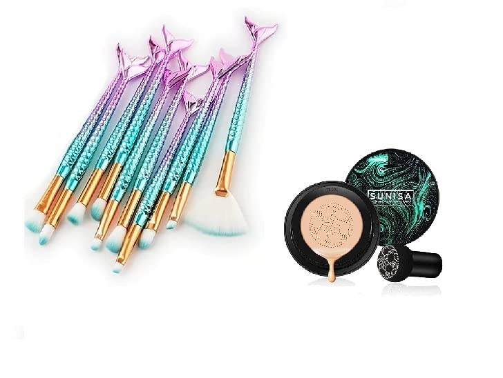 Premium 10-Piece Mermaid Makeup Brush Set - 3D Design Foundation, Blush & Eyeliner Brushes for Women | Professional Cosmetic Kit for Daily Makeup & Special Occasions