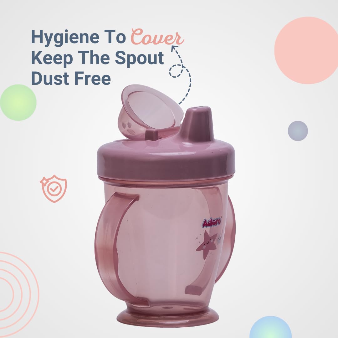 Adore Birdy Leakproof Spout Sipper Cup for Babies & Toddlers | 250ml Anti-Spill Drinking Water Bottle with Handle | Ideal for 6-12 Month Old Infants | BPA-Free Baby Cup for Home, Travel & Daycare (Pink)