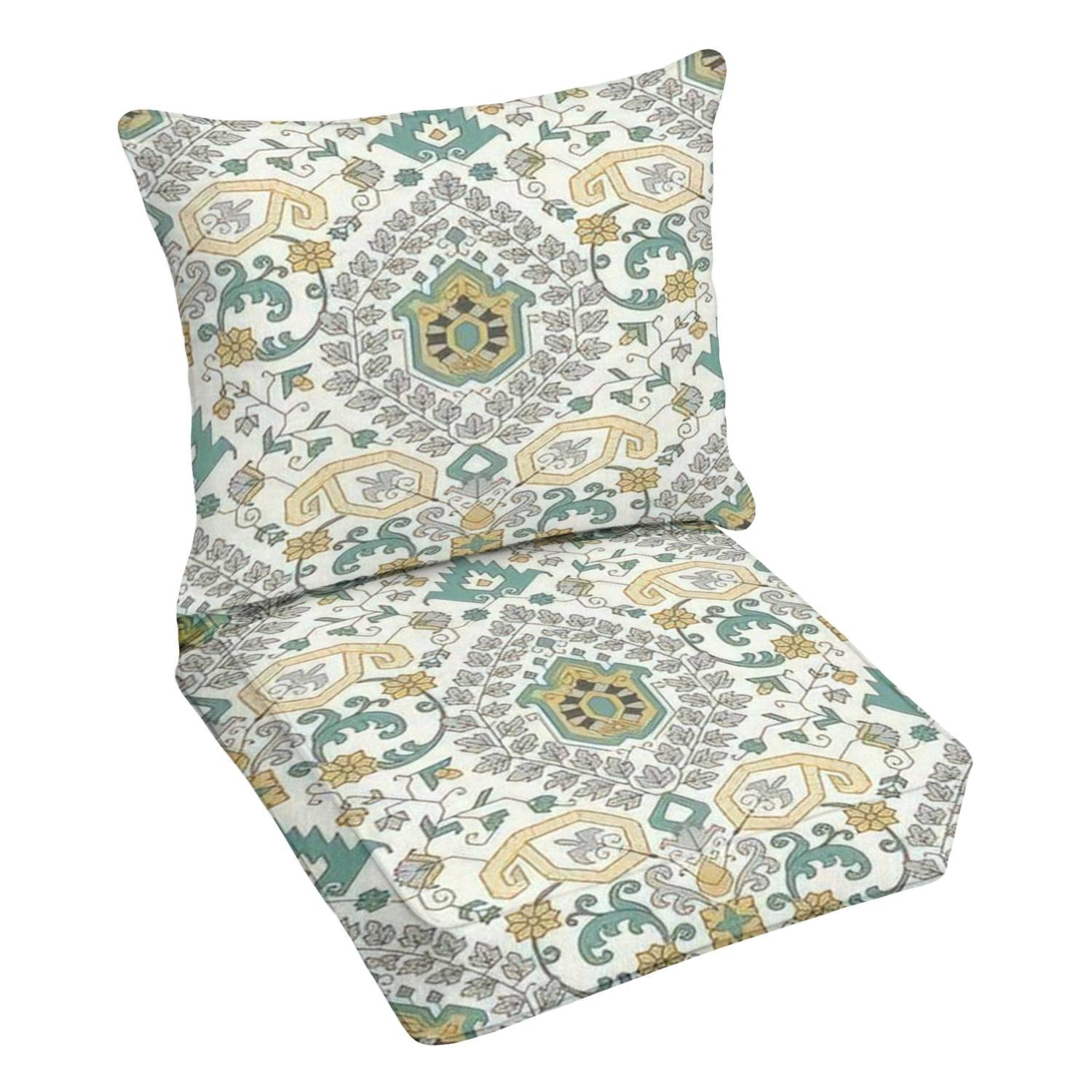 Premium Outdoor Deep Seating Cushion Set - Traditional Seamless Damask Design Replacement Cushions for Patio Lounge Chairs & Conversation Sets - Waterproof & UV Resistant for Backyard, Poolside & Garden Furniture