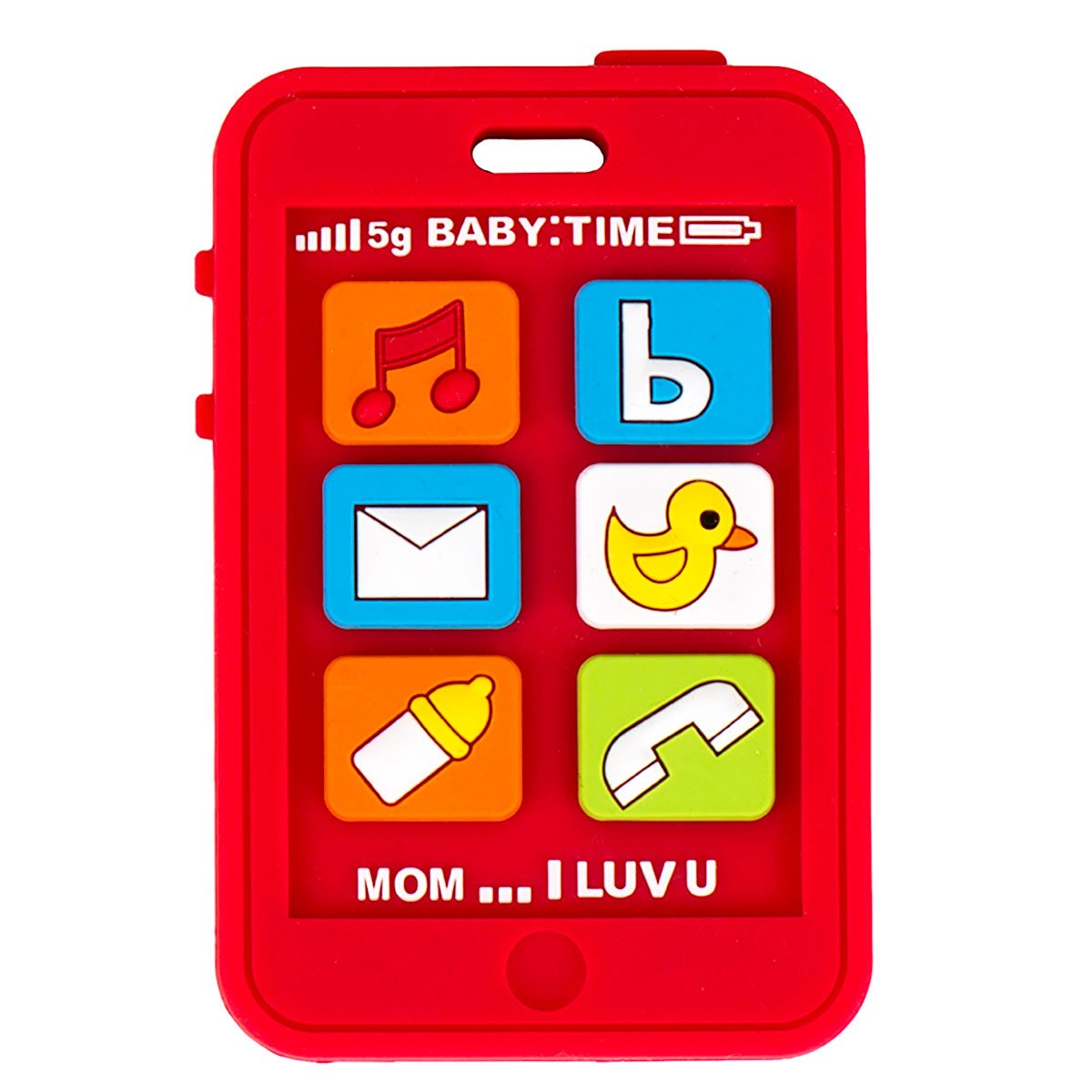 Red Silicone Baby Teether - Apple iPhone Shaped Chew Toy for Infant Teething Pain Relief | Safe BPA-Free Teething Toy for Babies 6-12 Months | Perfect for Soothing Sore Gums at Home & On-the-Go
