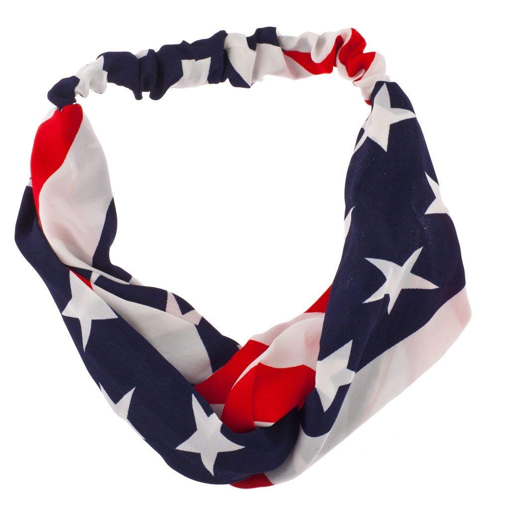 LUX ACCESSORIES Patriotic American Flag Stars & Stripes 4th of July Stretch Headband Set (2pc) - Perfect for Independence Day Celebrations, Festivals, and Outdoor Events