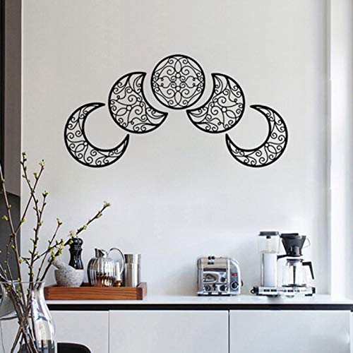 VELIHOME 5-Piece Moon Phase Wall Hanging Decor - Natural Wooden Wall Art for Bedroom, Living Room & Nursery | No-Drill Boho Home Decor for Above Bed, Headboard & DIY Wall Design | Perfect for Boho, Minimalist & Nature-Inspired Interiors