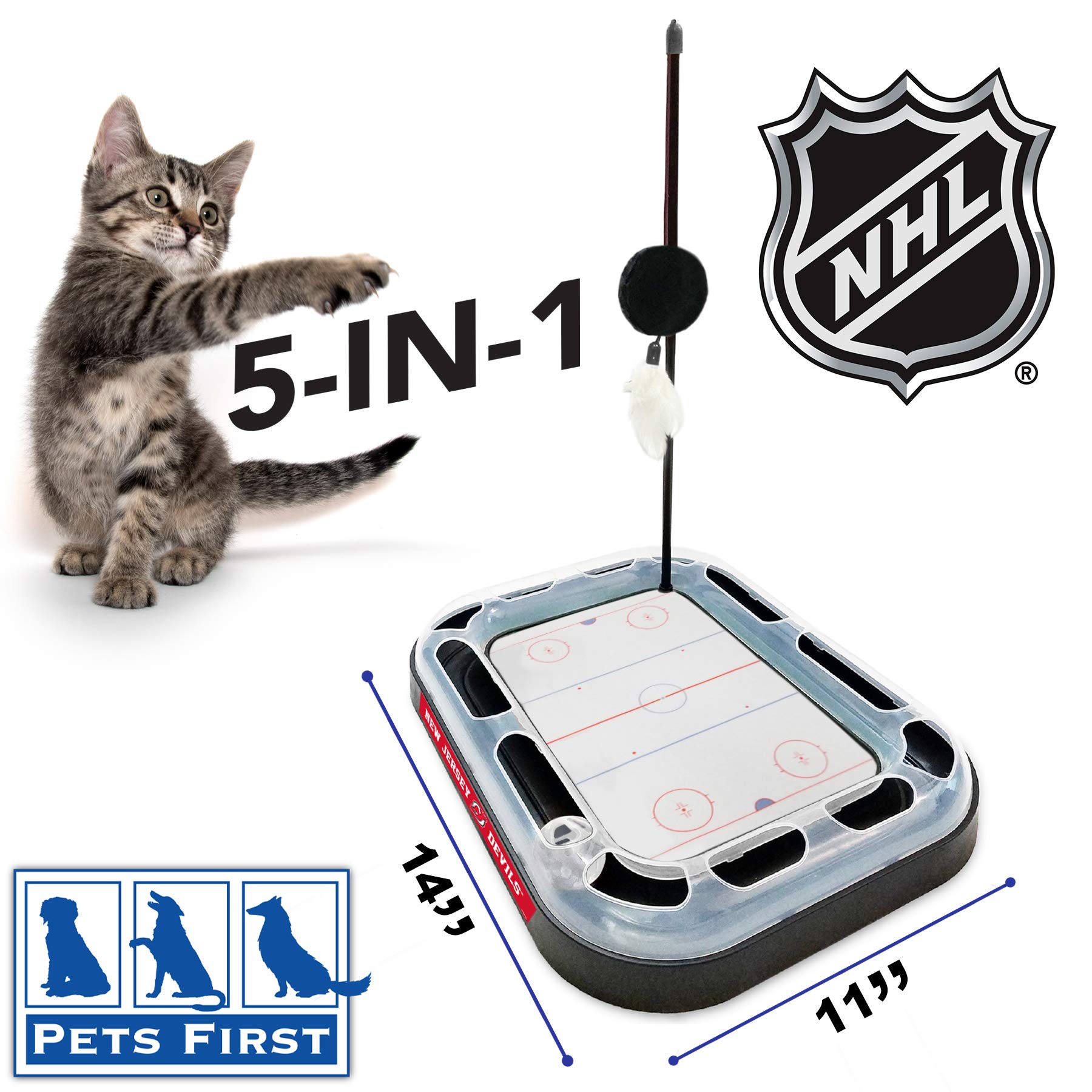 New Jersey Devils Hockey-Themed Cat Scratching Post - 5-in-1 Interactive Cat Toy with Ball & Bell for Play & Exercise - Perfect for Indoor Cats & NHL Fans