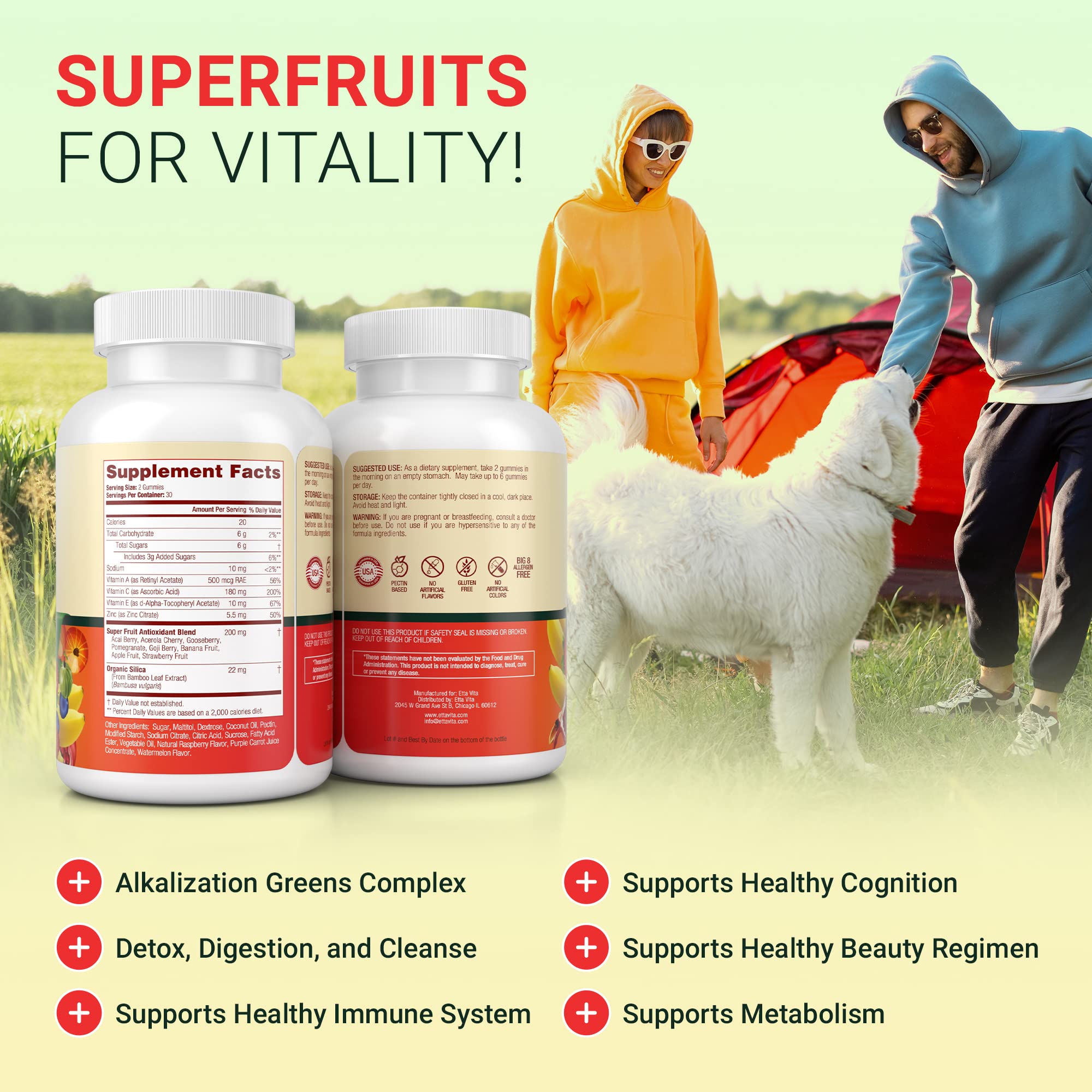 120 Chews Superfood Fruits & Veggies Gummies Supplement with 9 Superfruits & 30 Vegetables - Mushroom Blend, Non-GMO, Pectin-Based, Gluten-Free, No Capsules - Daily Nutrition for Kids & Adults
