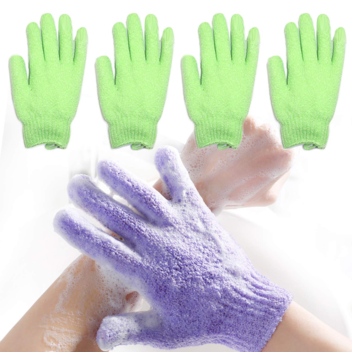 2-Pair Exfoliating Body Gloves - Premium Bath Scrub Mitts for Deep Cleansing & Dead Skin Removal | Spa-Grade Loofah Scrubber with Lanyard | Green | Perfect for Shower, Bath & Home Spa Treatments