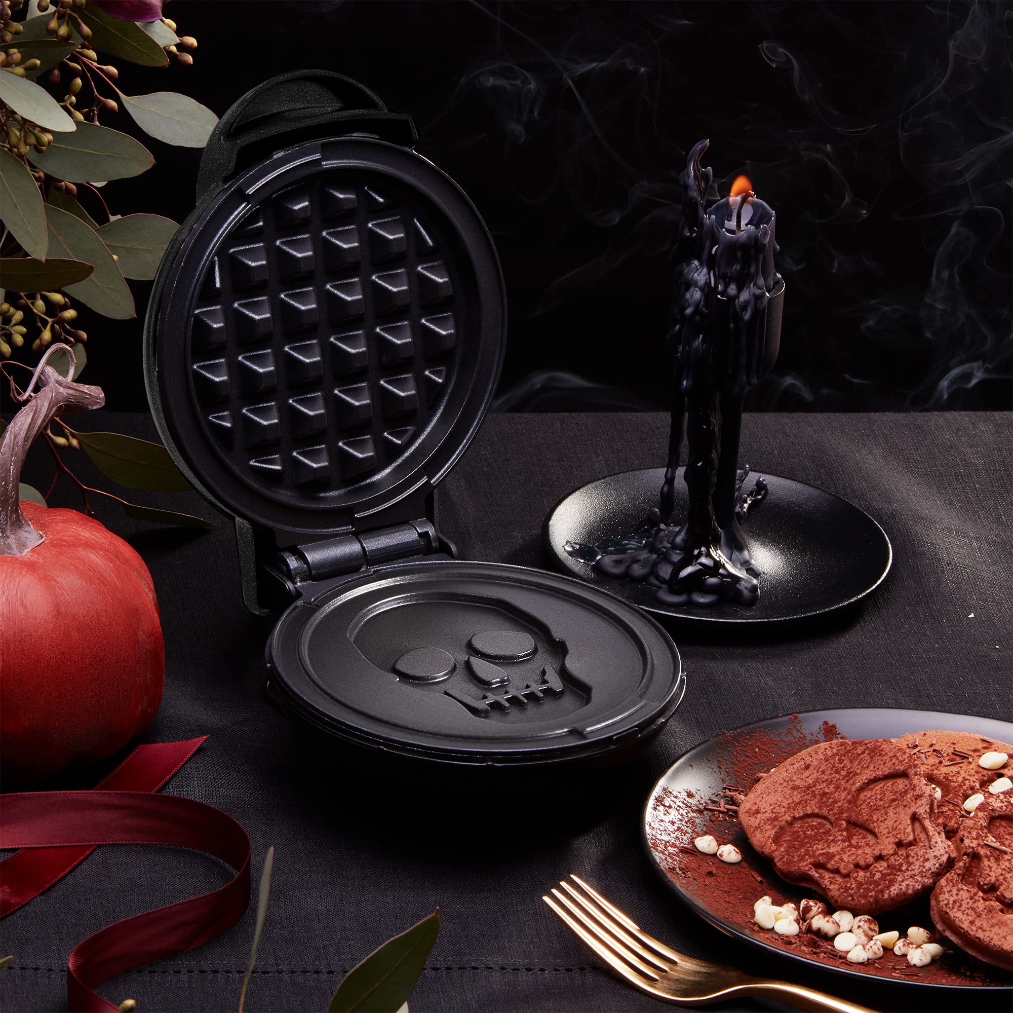 Dash Mini Waffle Maker (2 Pack) - 4 Inch Non-Stick Waffle Iron for Keto Chaffles, Hash Browns & Individual Waffles - Easy to Clean, Perfect for Breakfast, Snacks & Halloween Parties - Black