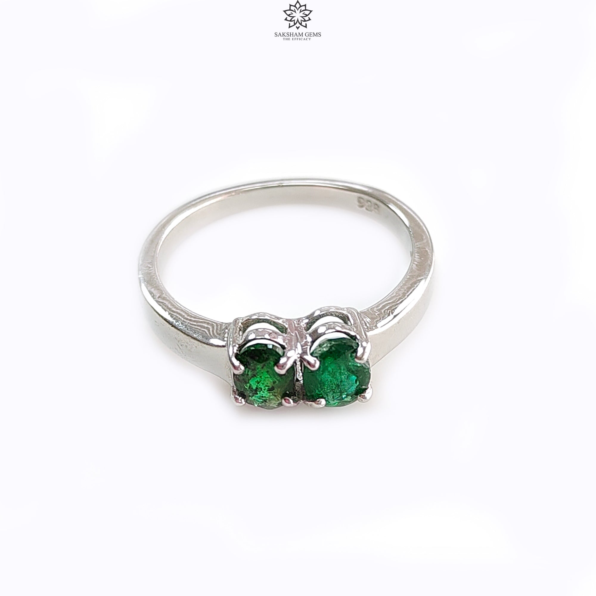Natural Untreated Emerald Oval Faceted Cut 925 Sterling Silver Ring - 2.86gms Prong Set Size 7.5 US | Elegant Jewelry for Women, Perfect Gift for Anniversary, Birthday & Special Occasions