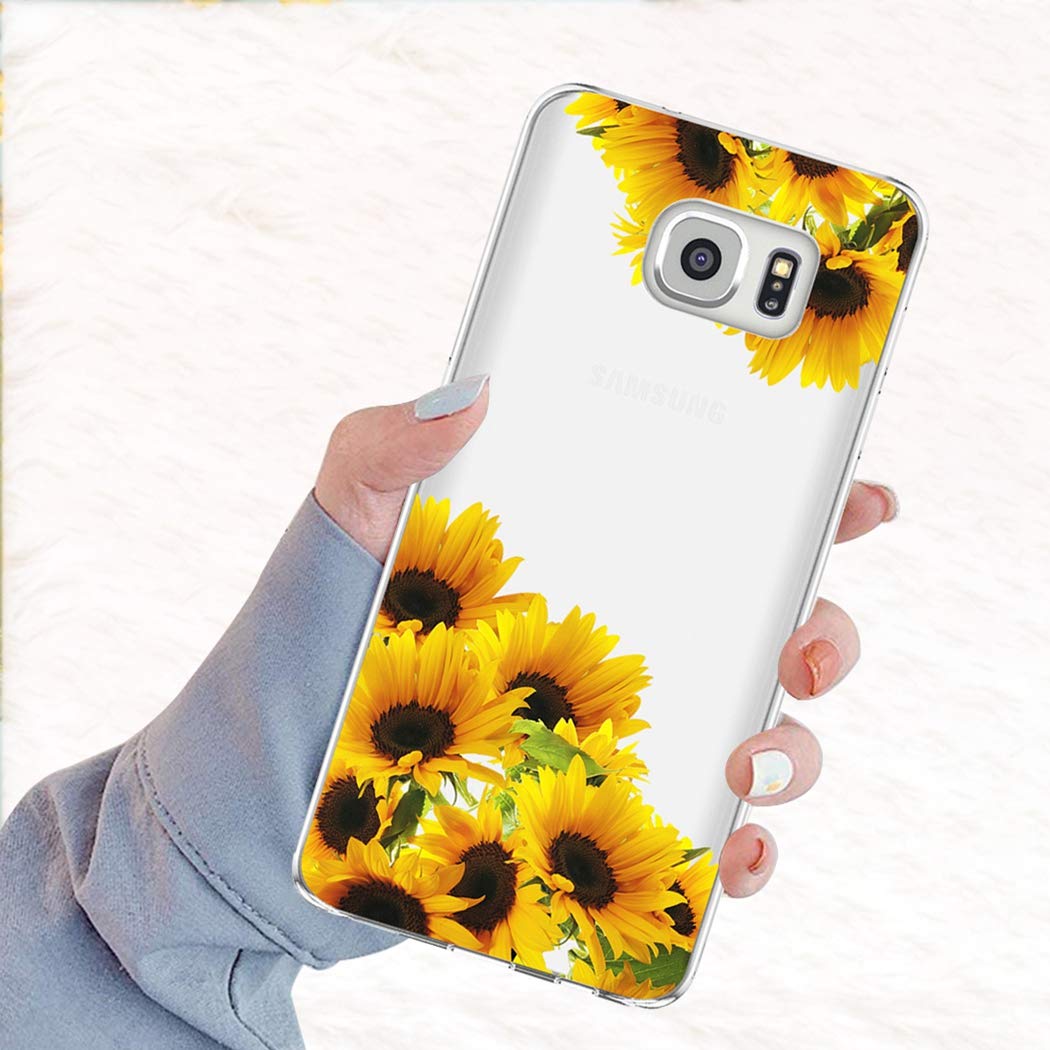 Cute Clear Slim Shockproof Sunflower TPU Case for Samsung Galaxy S7 - Soft Flexible Protective Cover for Women & Girls - Perfect for Everyday Use, Work, and Travel