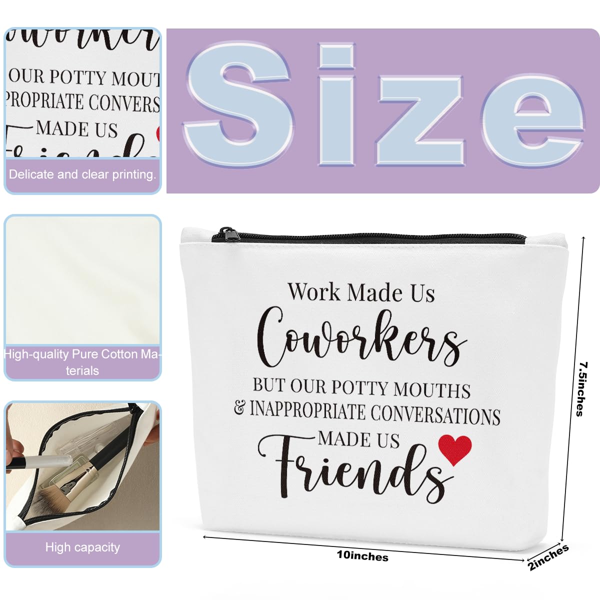 Funny Work Besties Gifts for Women - Cute Coworker Makeup Pouch & Cosmetic Bag - Perfect for Office Gifts, Birthday, Mothers Day, Going Away Presents - Great for Travel, Daily Use & Office Essentials