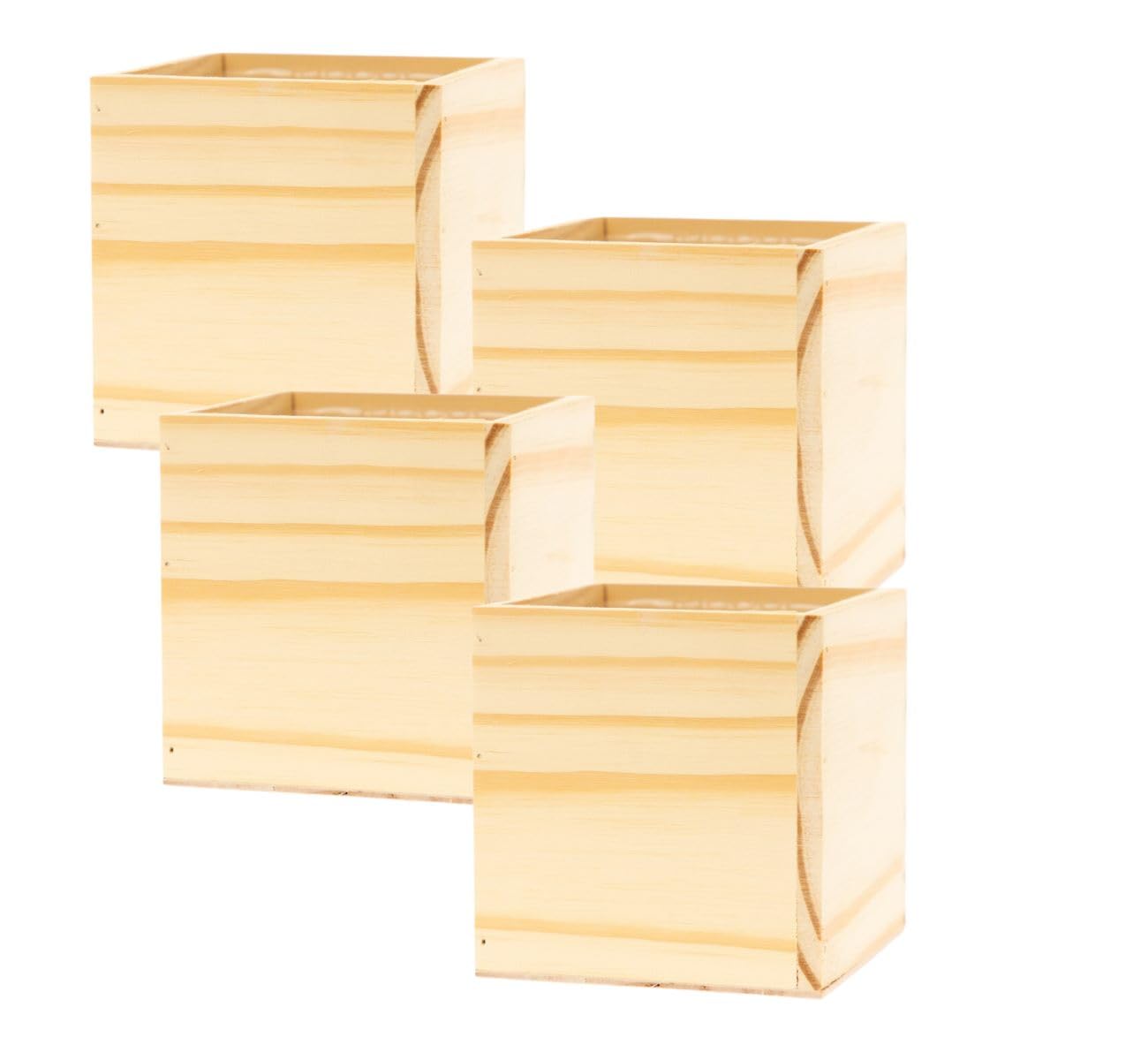 Premium Rose Wood Planter Box Set of 4 - 5x5 Inch Square with Plastic Liner - Elegant Garden Centerpiece, Wedding Flower Holder, Home & Venue Decor - Perfect for Indoor Plants, Succulents, Table Centerpieces and Outdoor Decorations