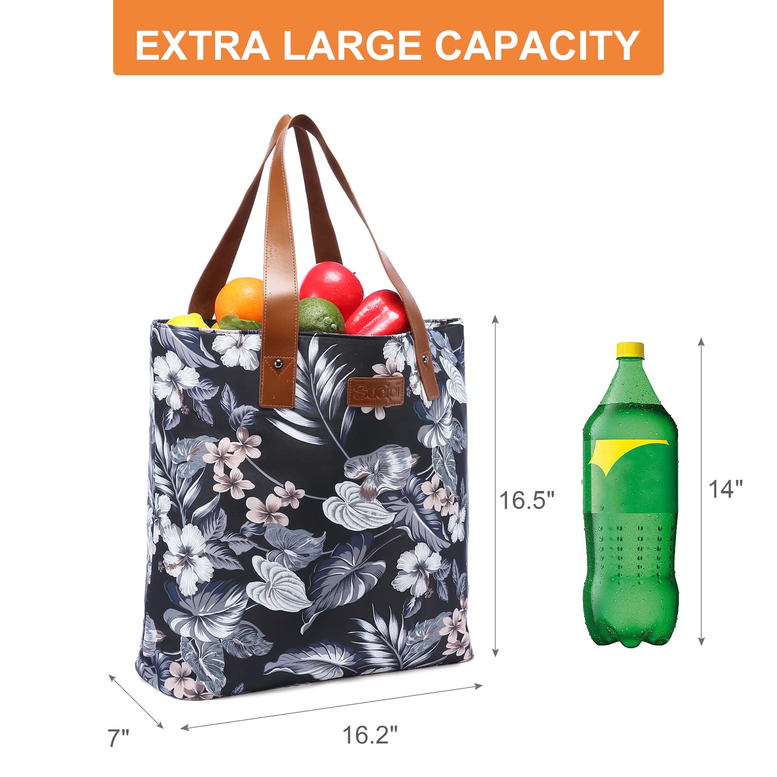 Sucipi 20L Large Insulated Cooler Bag with Thermal Foam - Black Lily Polyester Lunch Box for Picnic, Beach, Camping & Outdoor Activities