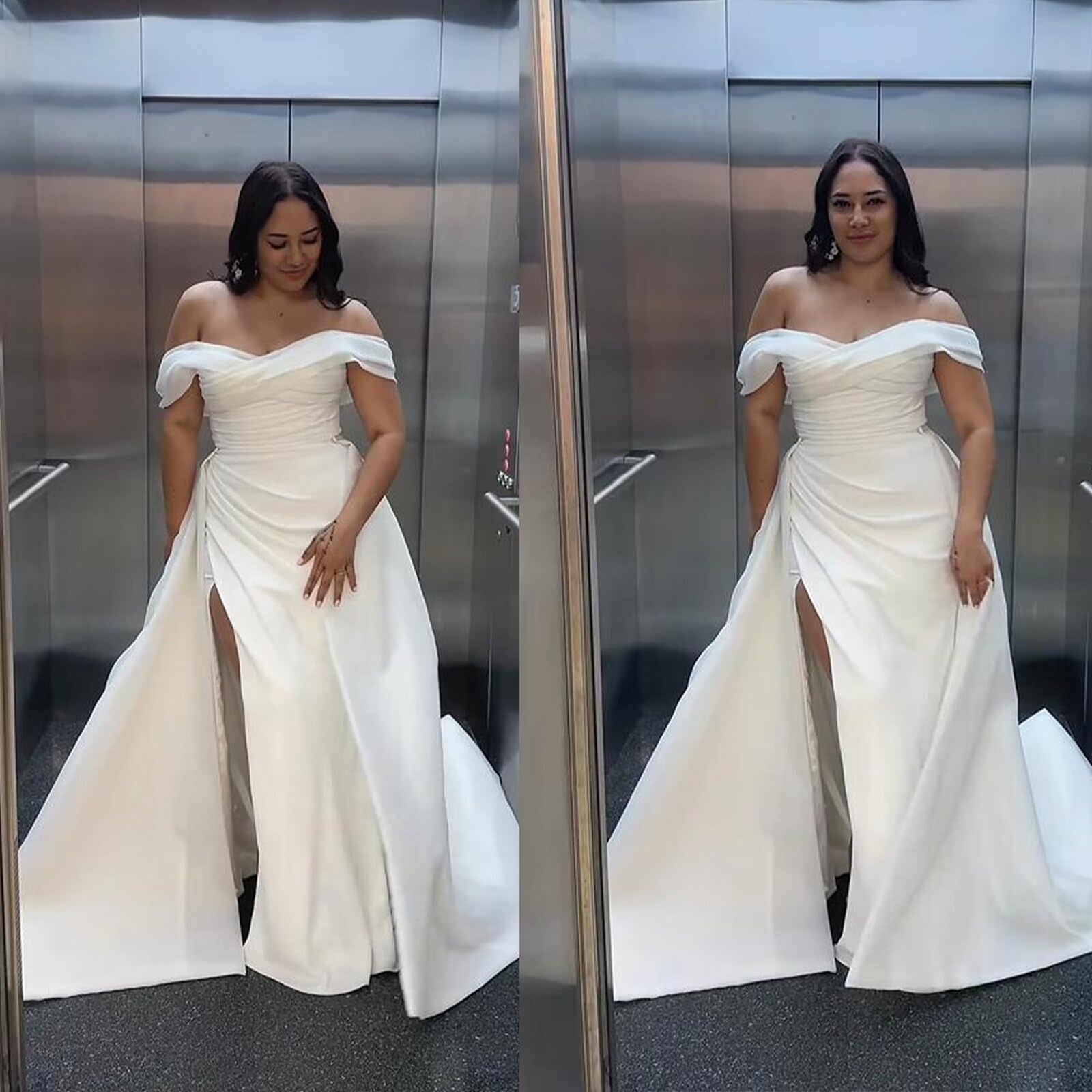 Elegant Off Shoulder Prom Dresses for Women - Long Satin A-Line Evening Gowns with High Slit | Formal Party Dresses for Homecoming, Wedding Guest & Special Occasions