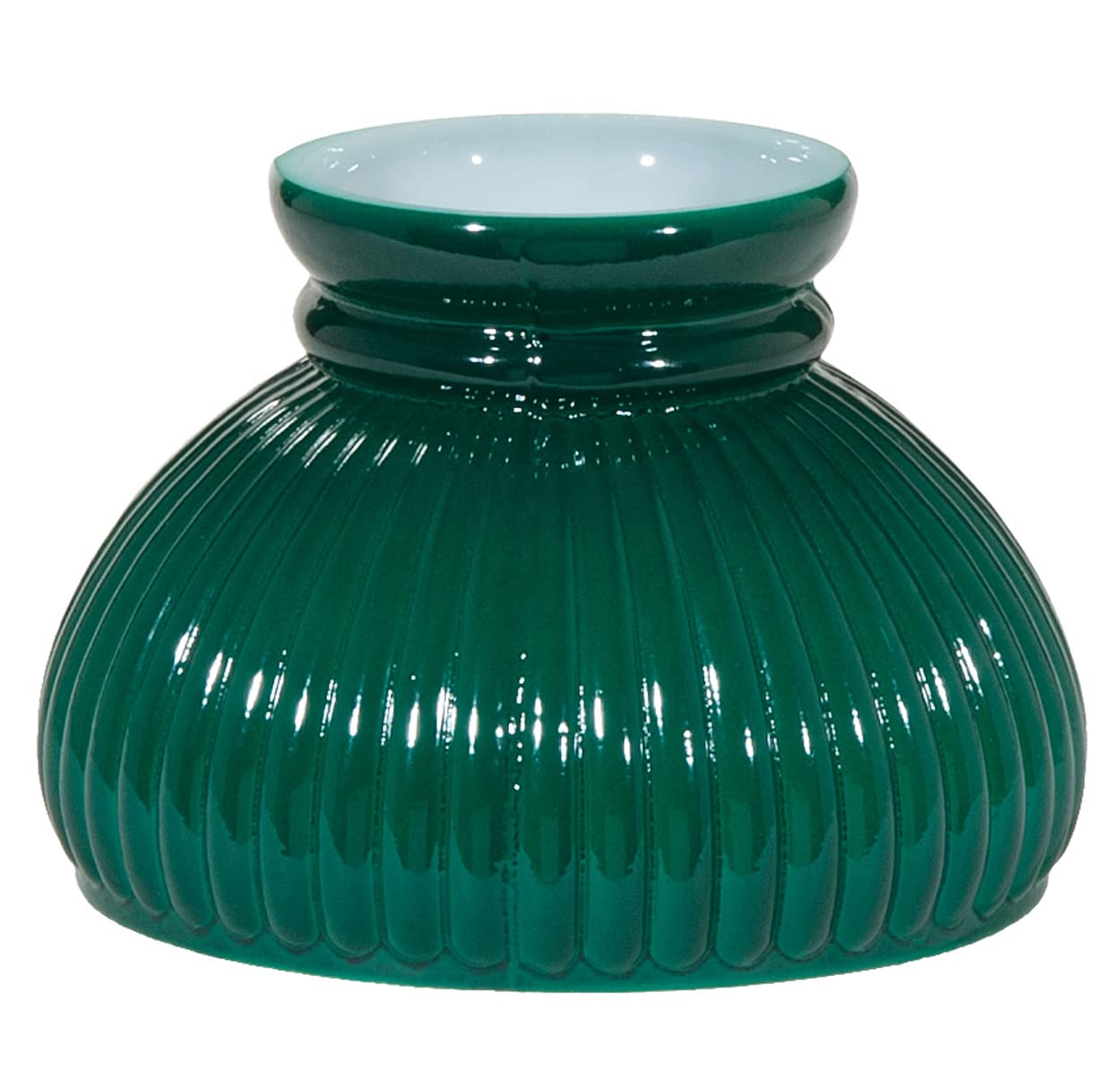 B&P Lamp® 6 Inch Dark Green Cased Glass Ribbed Student Lamp Shade - Vintage Style Lighting for Study Desk, Reading Nook & Antique Decor