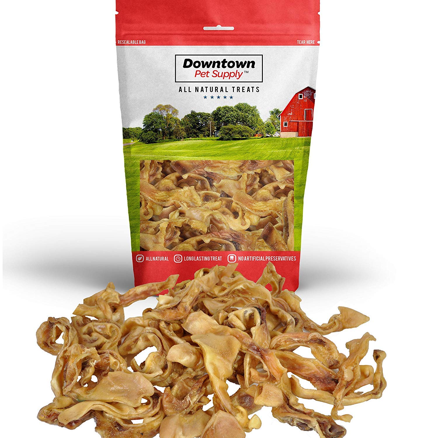 Downtown Pet Supply Pig Ears Strips for Small Dogs - Natural Dog Treats for Dental Health, Protein-Rich & Rawhide-Free Chews - Promotes Healthy Skin & Coat with Vitamins & Minerals - 1 lb Bag - Perfect for Training Rewards & Anxiety Relief