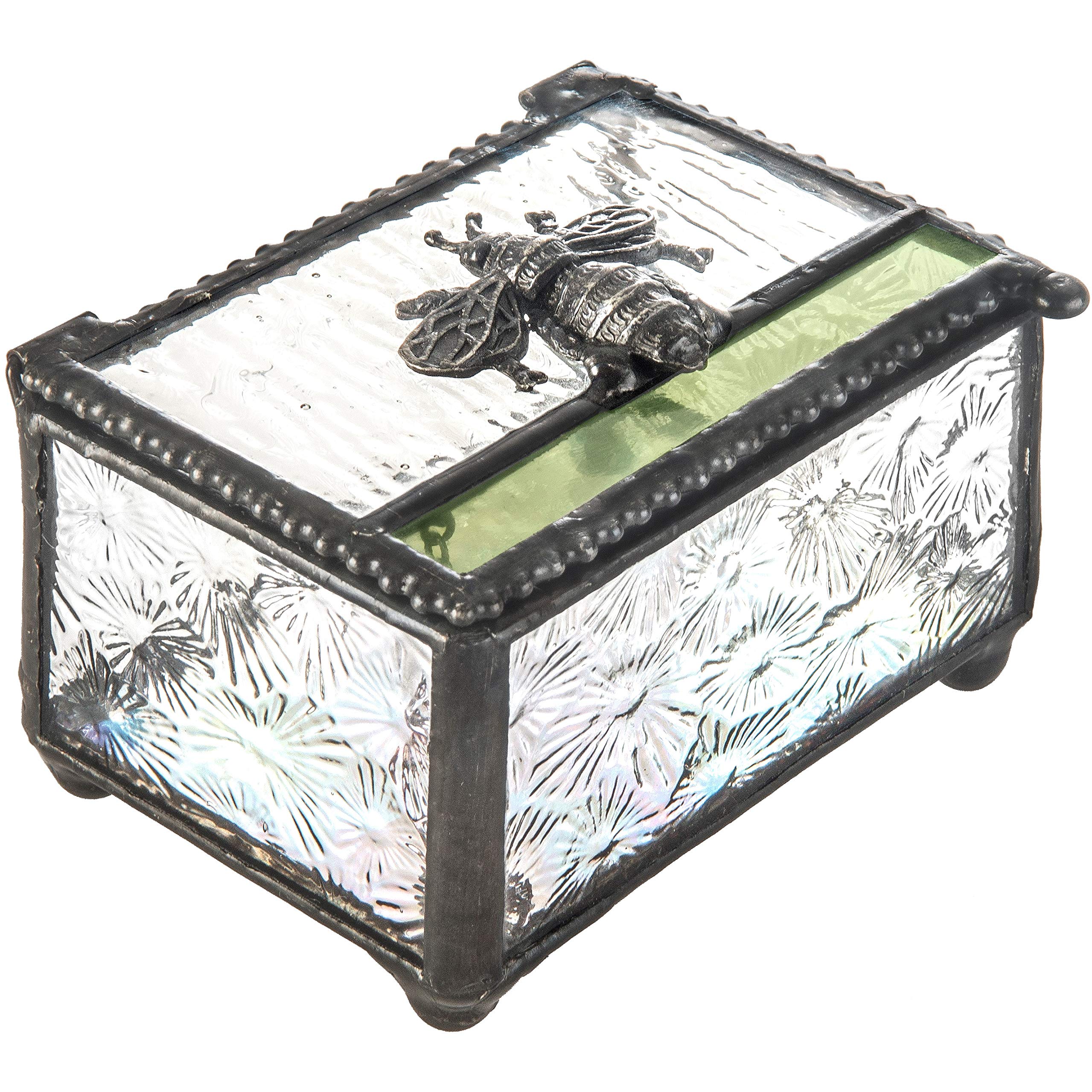 J Devlin - Bee Trinket Box Glass Jewelry Keepsake Display Small Decorative Box - Handmade Glass Jewelry Storage for Rings, Earrings & Keepsakes - Perfect for Home Decor, Gift Giving & Organizing Small Treasures