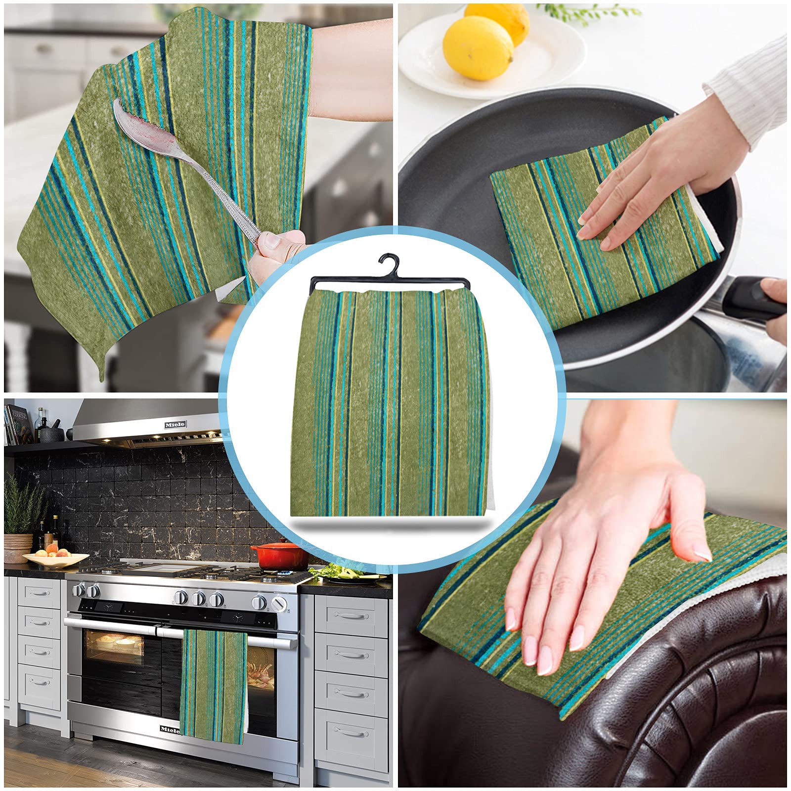 Premium Watercolor Stripe Kitchen Dish Towels Set of 2 - Ultra Soft & Absorbent Microfiber Hand Towels for Kitchen & Bathroom (18x28 Inches) - Perfect for Drying Dishes, Wiping Countertops & Everyday Cleaning Tasks