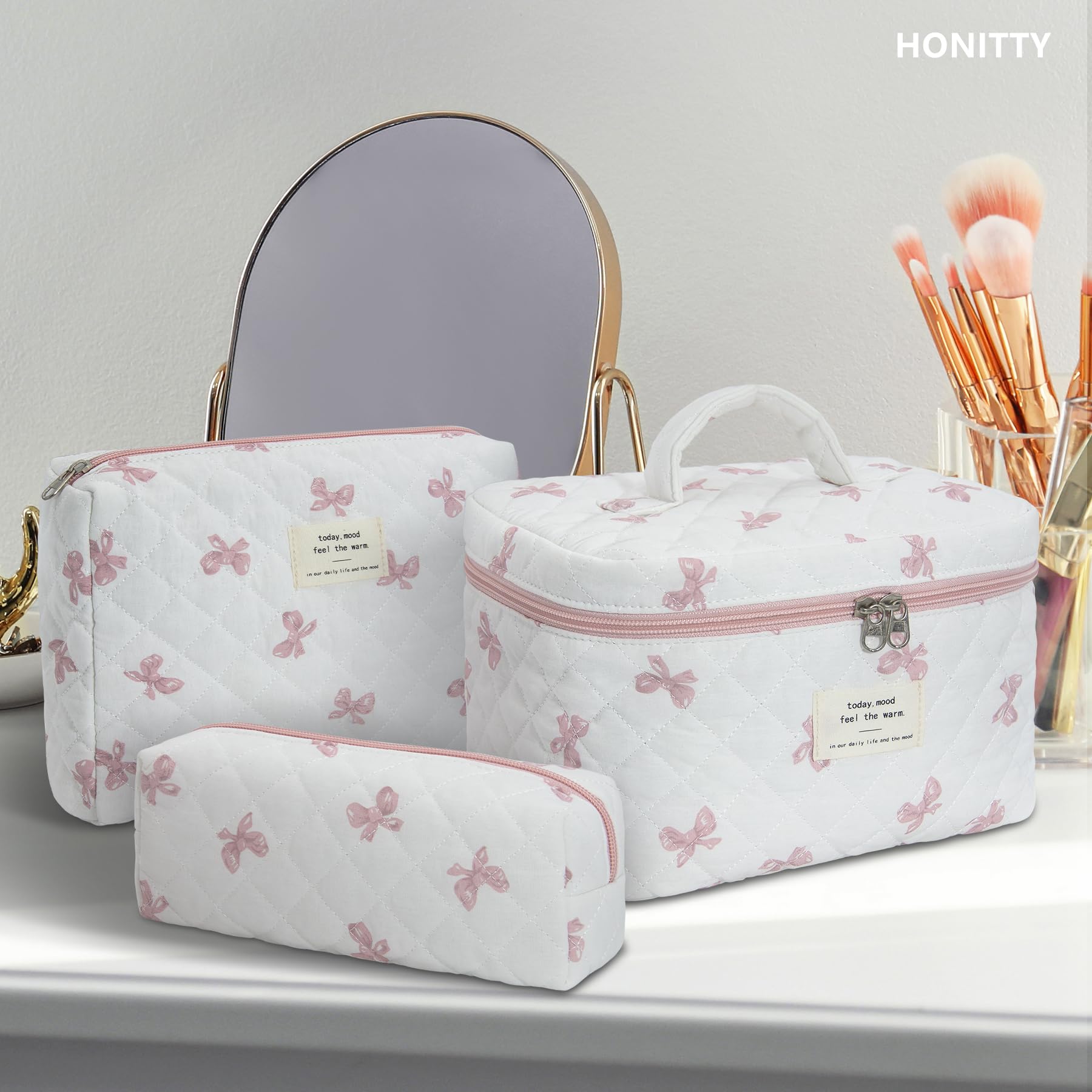 Floral Makeup Bag for Women - Large Quilted Cosmetic & Toiletry Travel Bag
