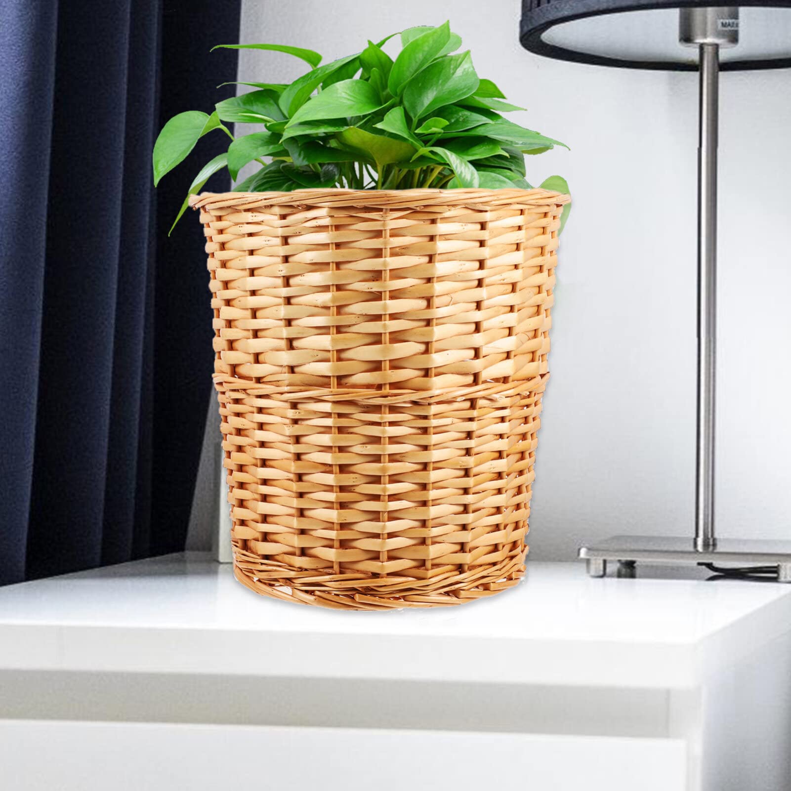 Gatuida Wicker Storage Basket - Handwoven Decorative Waste Bin for Bedroom, Kitchen & Office | Eco-Friendly Paper Trash Can with Lid | Perfect for Home Organization & Desktop Decor