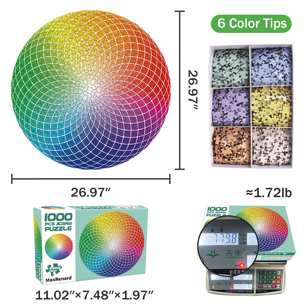 MaxRenard 1000-Piece Round Jigsaw Puzzle - Gradient Color Challenge for Adults & Kids - Perfect for Family Game Night & Stress Relief