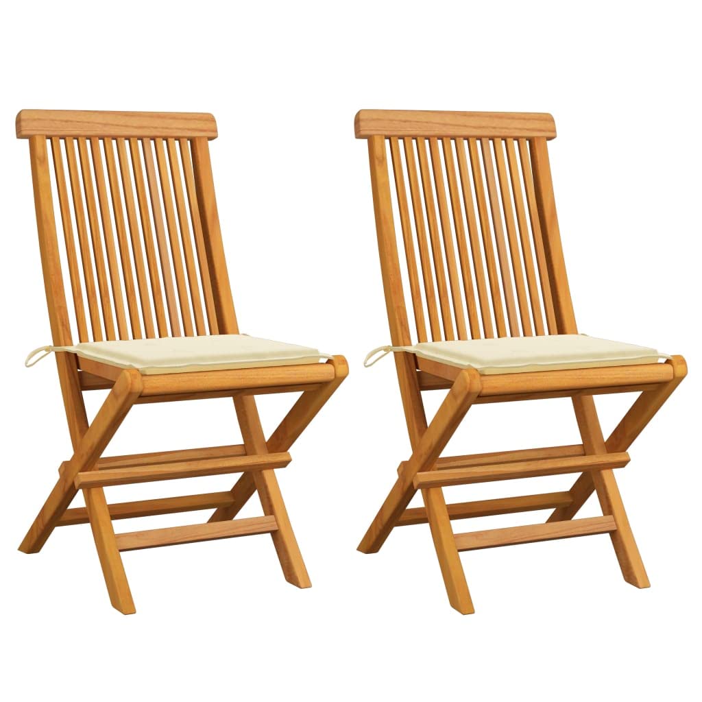 Premium Teak Wood Patio Chairs Set of 2 with Cream Cushions - Outdoor Garden Armchairs for Porch, Deck, Balcony, Lawn, Backyard & Sunroom - Perfect for Relaxing, Lounging and Entertaining Guests