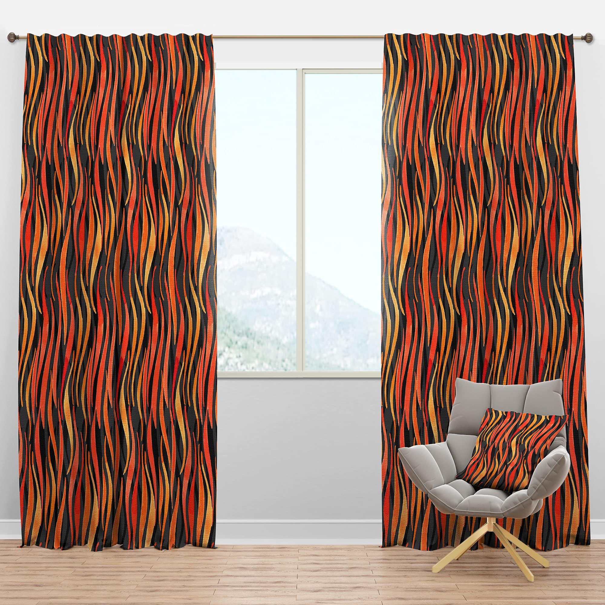 DesignQ Blackout Curtains - Fire Flame Pattern Thermal Insulated Room Darkening Drapes for Bedroom & Living Room (52x108, Single Panel) - Perfect for Home Theater, Shift Workers & Light Sleepers