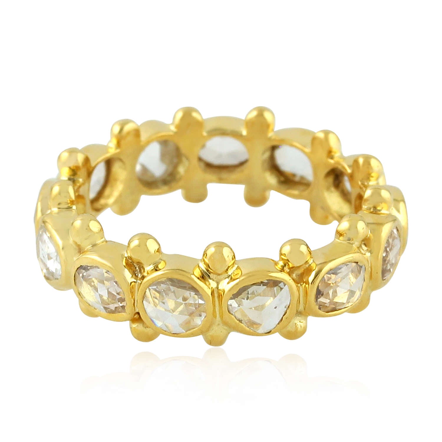 18K Yellow Gold Bezel Rose Cut Diamond Designer Band Ring - Elegant Wedding, Engagement, and Anniversary Jewelry Gift for Women