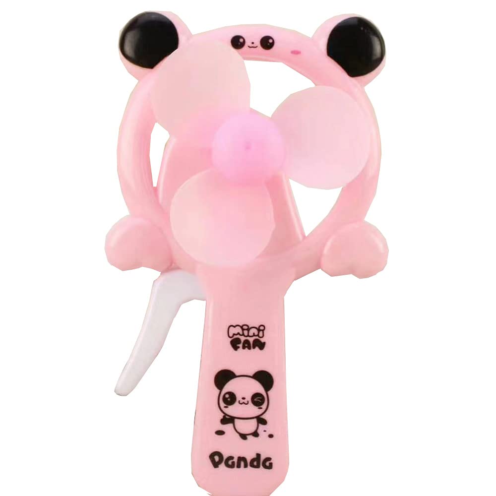 Mini Portable Handheld Manual Fan - Cute Panda Design, Plastic Personal Cooling Fan for Kids, Students, Travel, Office, Home - Indoor & Outdoor Use (Pink) | Perfect for Summer, School, Camping & Daily Cooling