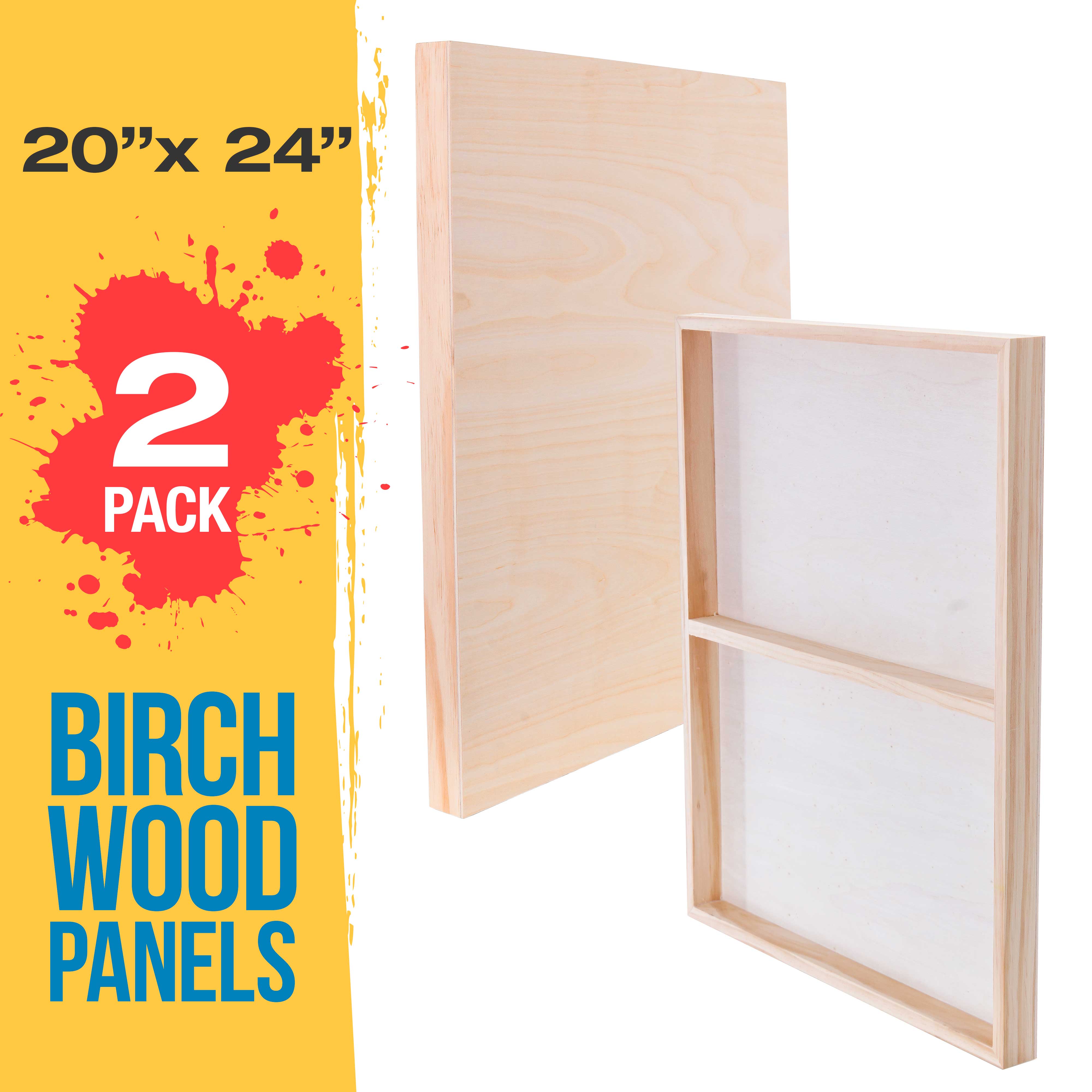 Unfinished Cradled Wood Panels for Painting - 2 Pack 20x24 Inch Gallery Birch Wooden Canvas Boards, 1.5