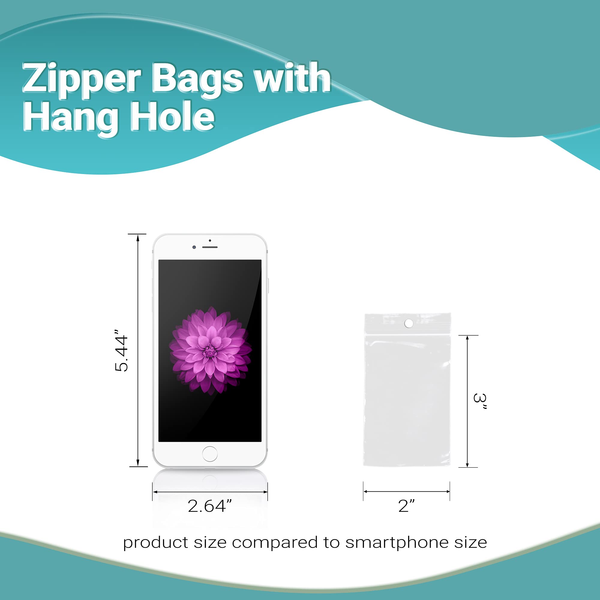 1000 Pack 2x3 Inch Clear Reclosable Zipper Bags with Hanging Holes | 2 Mil Resealable Plastic Storage Bags for Pills, Jewelry & Small Items | Durable Polyethylene Snack Bags for Organizing, Crafting & Retail Packaging