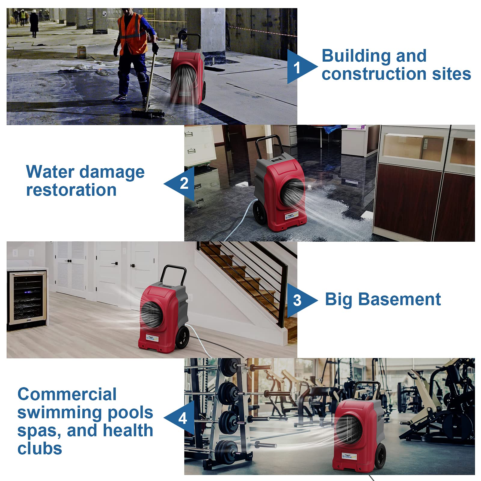 AlorAir 270 Pints Commercial Dehumidifier for Large Rooms & Basements - Industrial Dehumidifier with Built-in Pump, Drain Hose & Smart Wi-Fi Control - 5 Year Warranty (Red) - Perfect for Warehouses, Home Basements & High-Humidity Areas