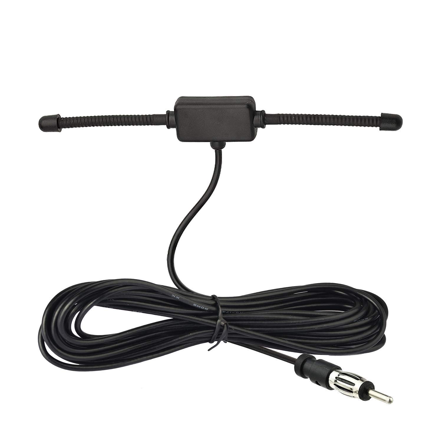 Superbat Universal Car Stereo AM FM Dipole Antenna - Hidden Adhesive Mount Radio Aerial for Vehicle, Truck & SUV - 10ft Cable with DIN Plug Connector - Perfect for Car Audio Systems, Head Unit Receiver Tuner & Improved Radio Signal Reception