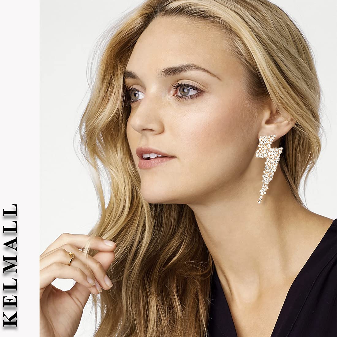 KELMALL Crystal Lightning Bolt Dangle Earrings for Women - Trendy Sparkly Drop Earrings, Fashion Statement Jewelry for Parties, Date Night & Special Occasions