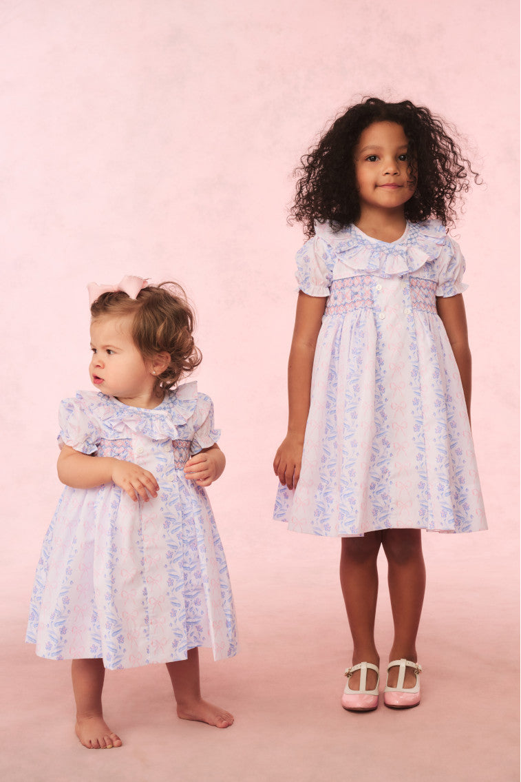 Cecil & Lou Girls Floral Bow Smocked Dress - Summer Party, Easter, Birthday Outfit for Toddler & Kids