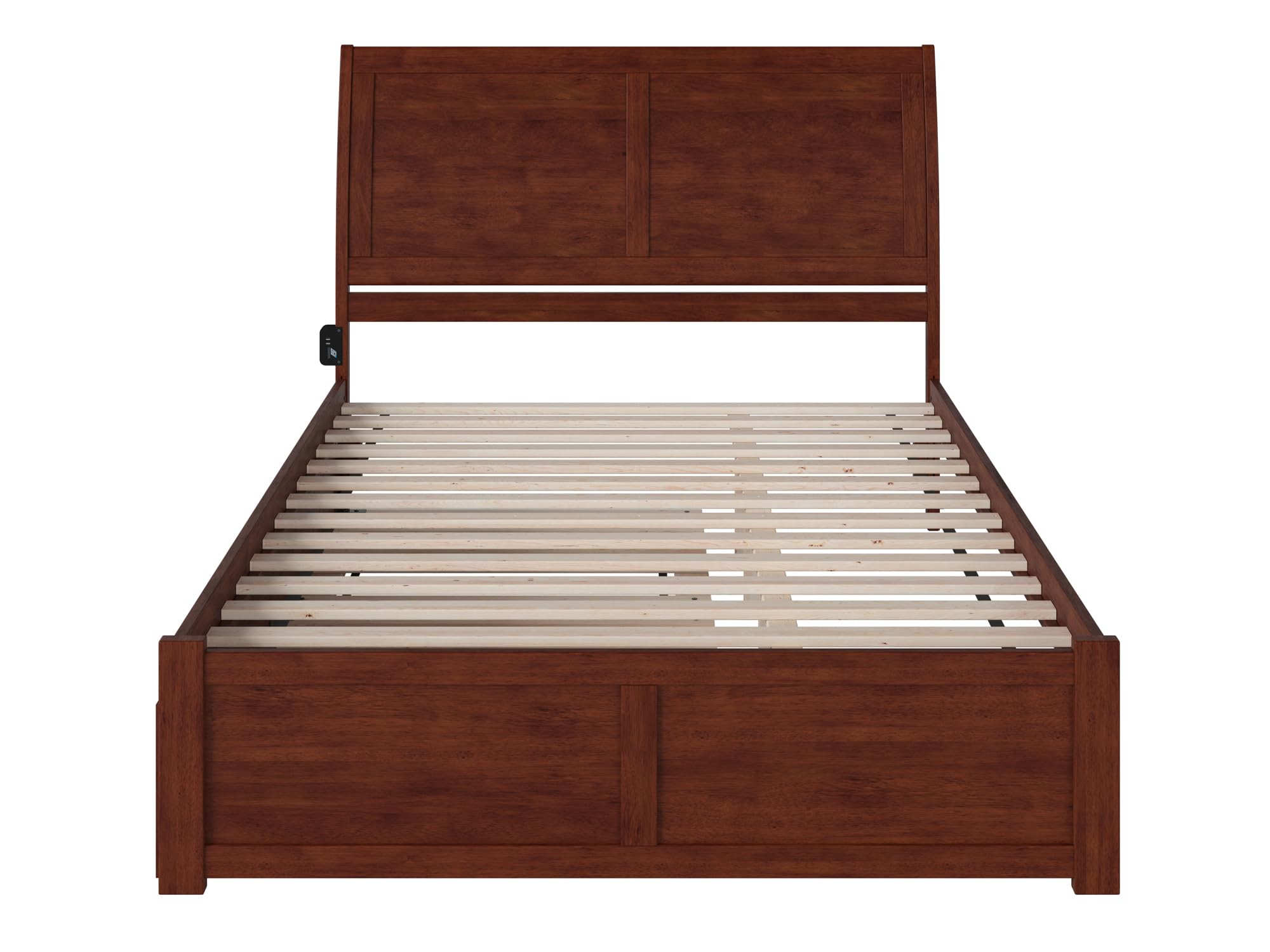 AFI Portland Queen Size Platform Bed with Footboard & Twin XL Trundle in Walnut - Modern Wooden Bed Frame with Storage Drawer for Small Space Bedroom, Guest Room & Kids Room