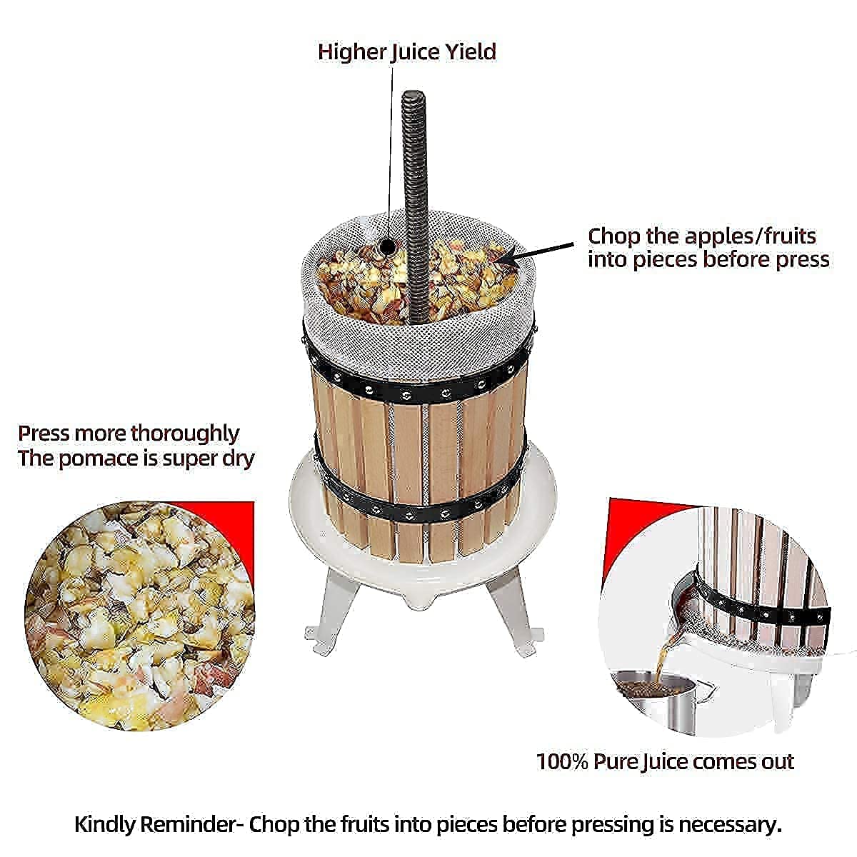 Premium 1.6 Gallon/6L Solid Wood Apple Cider Press with 7L/1.8Gallon Fruit Crusher - Traditional Wine Making Kit for Home Brewing, Juicing Apples & Fruits - Perfect for DIY Cider, Wine & Juice Production