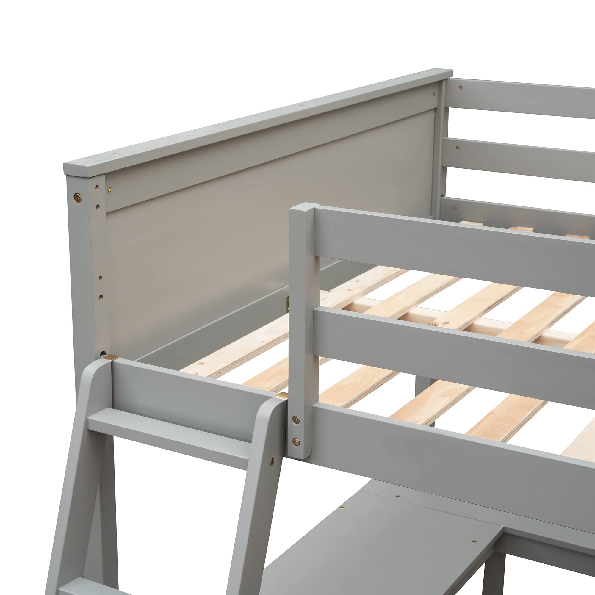 Full Size Loft Bed with Desk & Shelves - Space-Saving Wooden Bed for Kids Teens Adults - Perfect for Small Rooms & Dorms (Gray)