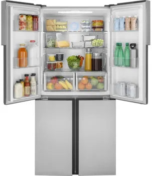 Open Box Haier QHE16HYPFS ENERGY STAR 16.8 Cu. Ft. Quad Door Refrigerator - Fingerprint Resistant Stainless Steel - Perfect for Kitchens, Restaurants & Small Businesses