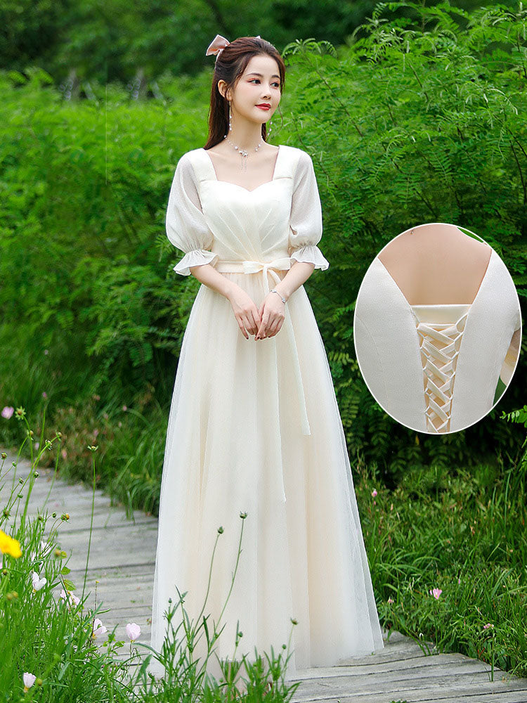 Elegant A-Line Champagne Bridesmaid Dress - Simple Long Prom Gown for Weddings & Formal Events - Style 521