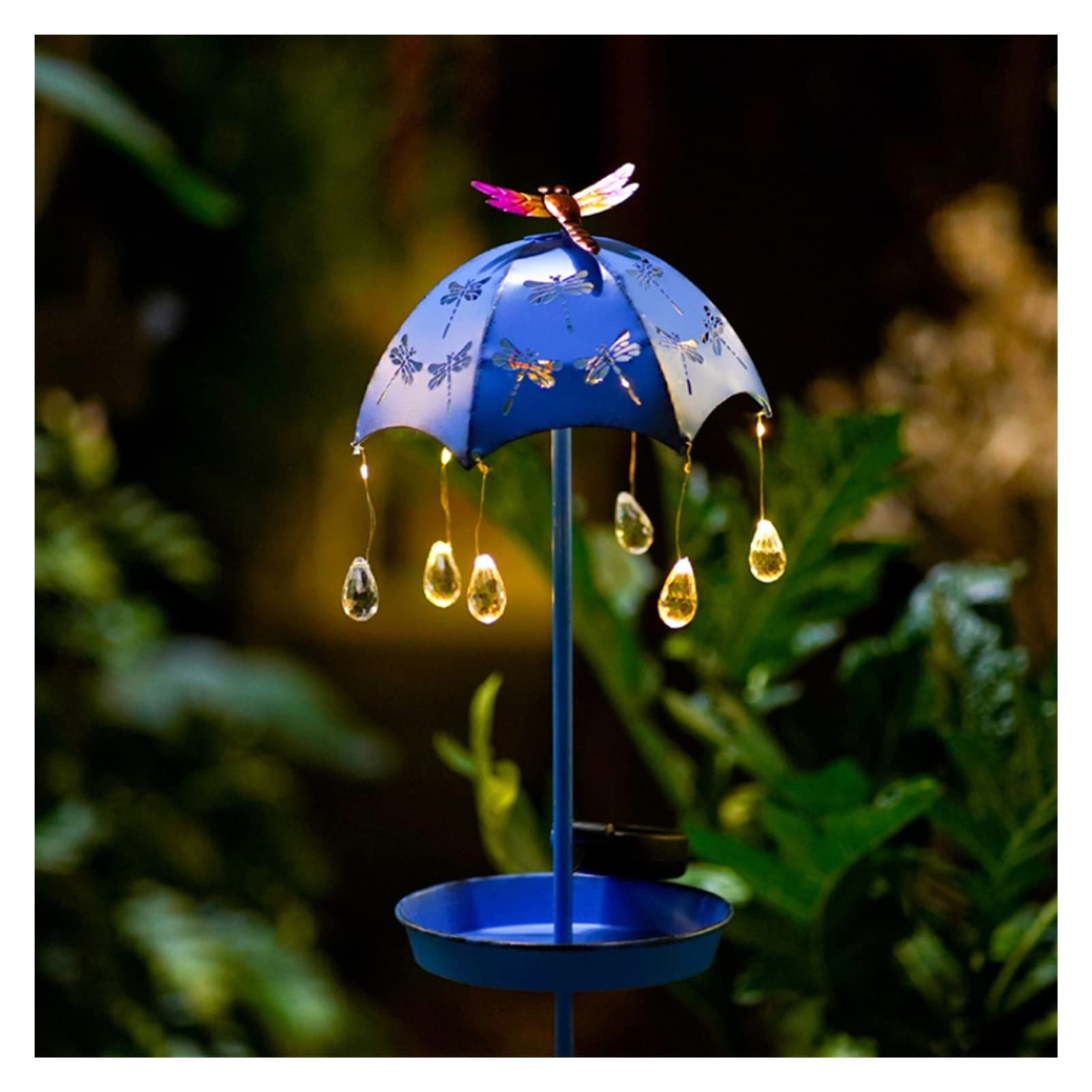 Solar-Powered Iron Bird Feeder with Wind Chimes - Outdoor Garden Decoration, Courtyard Umbrella & Raindrop Design - Perfect for Backyard, Patio, and Bird Watching