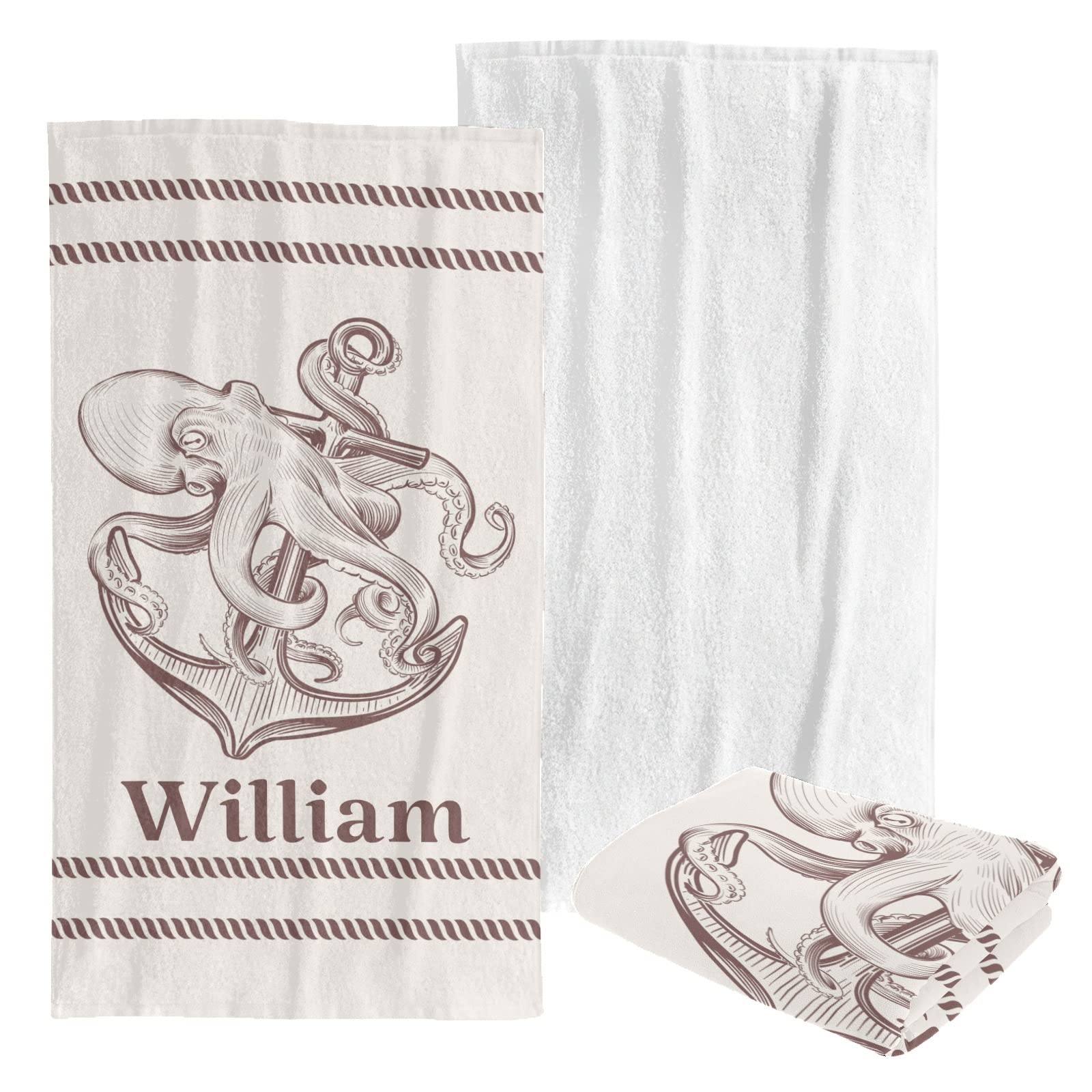 Custom Personalized Beach Towel with Octopus & Anchor Design - Soft Quick-Dry Bath Towel for Kids, Men, Women - Perfect for Swimming, Sunbathing & Beach Vacations