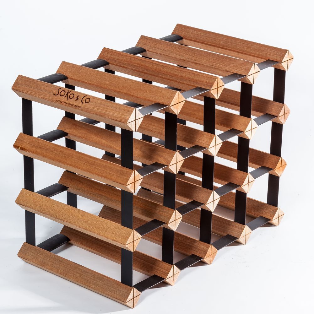 Vino Stack 12 Bottle Mahogany Wood Wine Rack - Space Saving Wine Storage for Kitchen, Dining Room or Cellar Organization