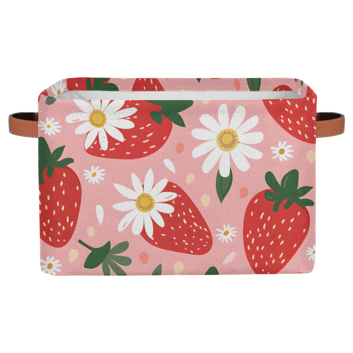 Strawberry Daisy Large Fabric Storage Baskets with Handles - 2 Pack Collapsible Closet Organizers for Shelves | Home Organization for Clothes, Toys & More | Perfect for Bedroom, Nursery & Playroom Storage