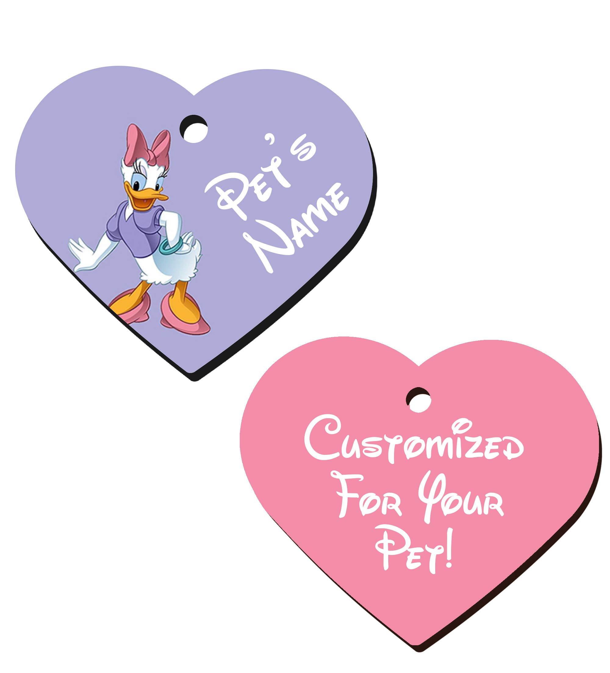 Personalized Double Sided Pet ID Tags for Dogs & Cats - Engraved Daisy Duck Heart Shape | Waterproof & Durable Pet Name Tag for Collars | Perfect for Travel, Daily Walks & Pet Safety