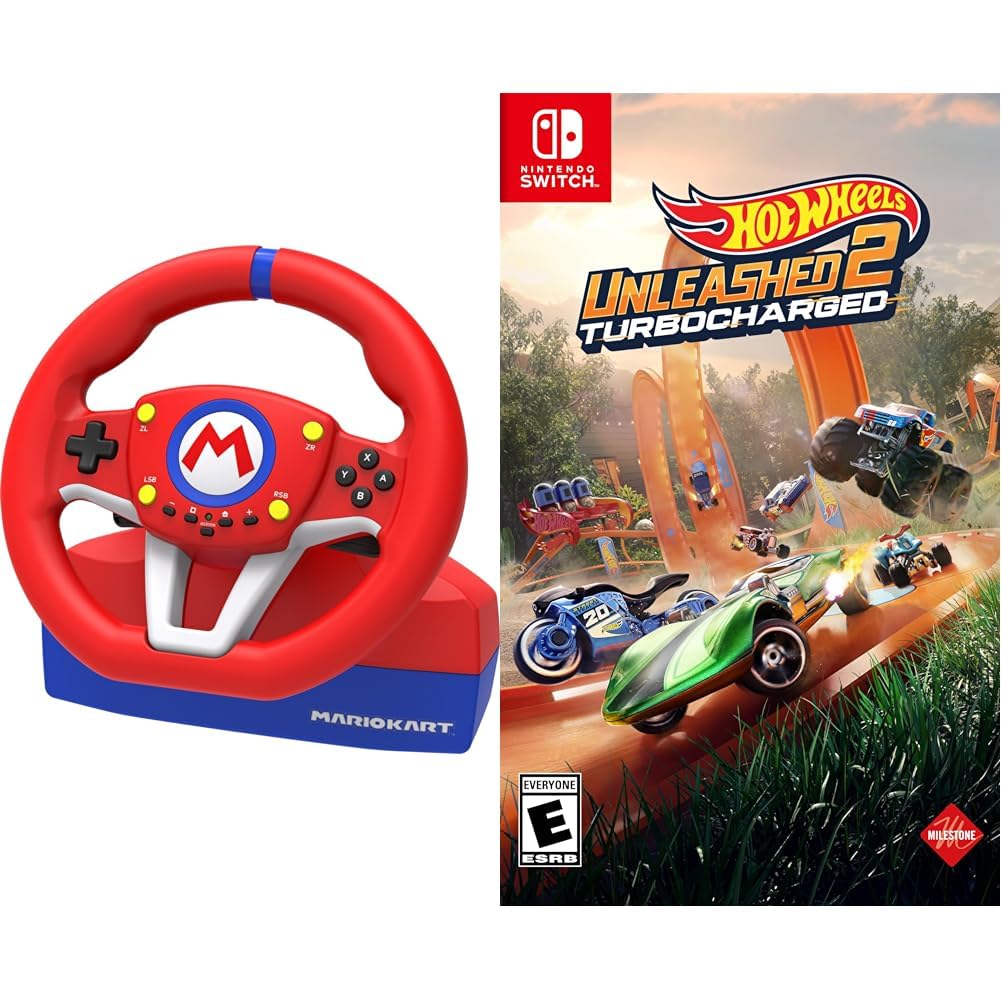 HORI Nintendo Switch Mario Kart Racing Wheel Pro Mini - Officially Licensed by Nintendo for Mario Kart 8 Deluxe & Hot Wheels Unleashed 2 - Perfect for Racing Game Enthusiasts & Family Game Nights on Nintendo Switch