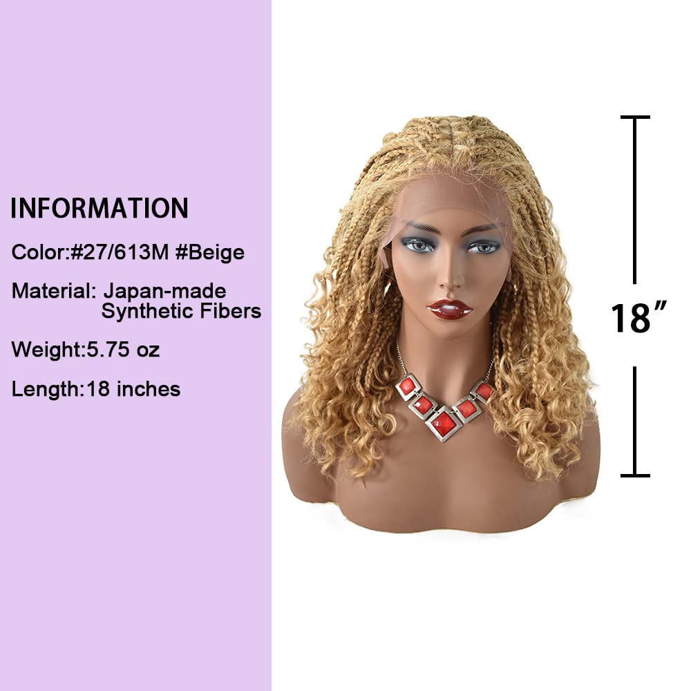 Black Women's Lace Front Wigs - Hand Cornrow Braided Micro Twist Full Cap Wig with Swiss Lace | Lightweight Afro Box Braided Wig (#27/613M Blonde) | Perfect for Daily Wear, Parties & Protective Hairstyles